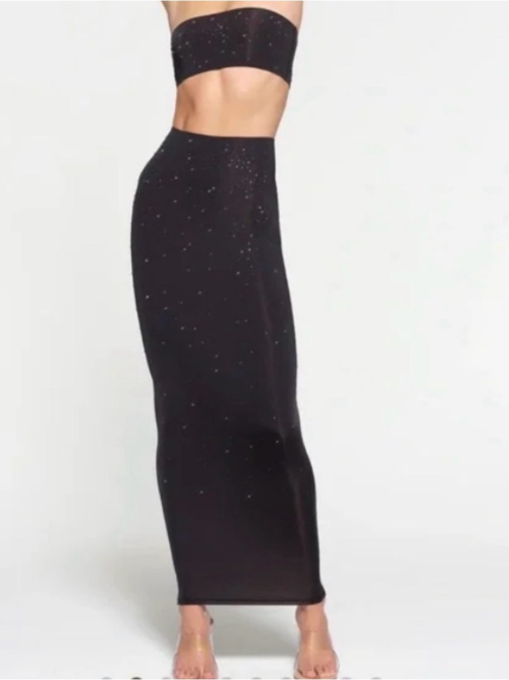 SKIMS Black Sparkle Maxi Pencil Skirt